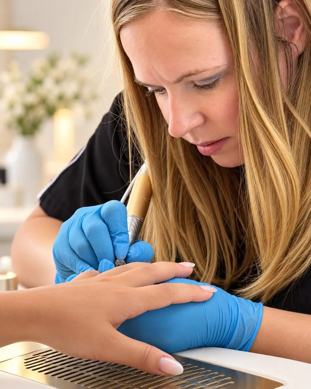 Cindy réalisant une beauté des mains